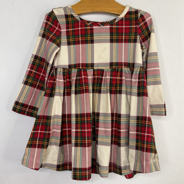 Size 6-12m (70): Hanna Andersson Beige/Red/Green Plaid Long Sleeve Holiday Dress