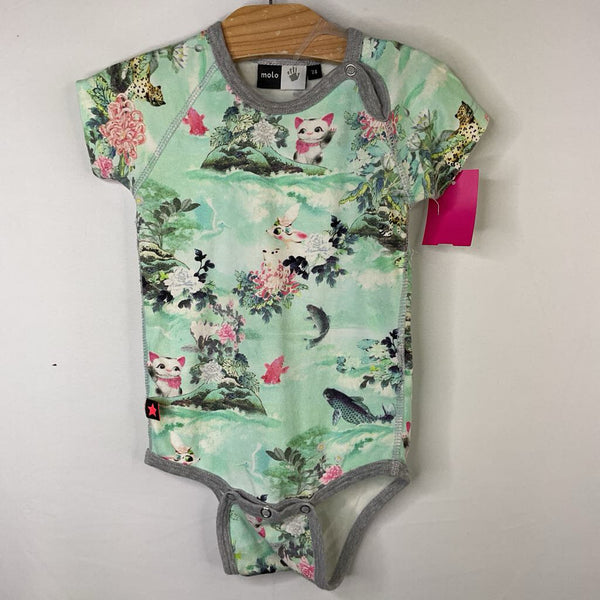 Size 12m: Molo Blue/Colorful Watercolor Animals Onesie