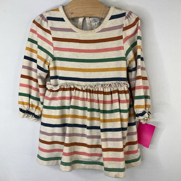 Size 12-18m: Ruffle Butts Beige/Colorful Striped Long Sleeve Onesie Dress