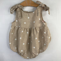 Size 12m: So. U Tan/White Dots Bubble Romper