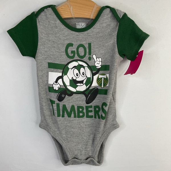 Size 12m: Timbers Green/Gray Logo Onesie