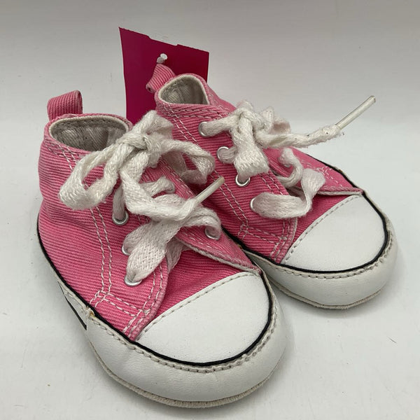 Size 2: Converse White/Pink Lace-Up Sneakers