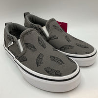 Size 12: Vans Grey/Black Logo Slip-On Sneakers LIKE NEW
