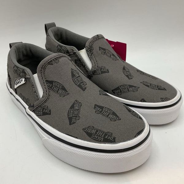 Size 12: Vans Grey/Black Logo Slip-On Sneakers LIKE NEW