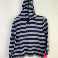 Size 5 (110): Hanna Andersson Blue/Grey Striped Waffle Knit Hooded Shirt REDUCED