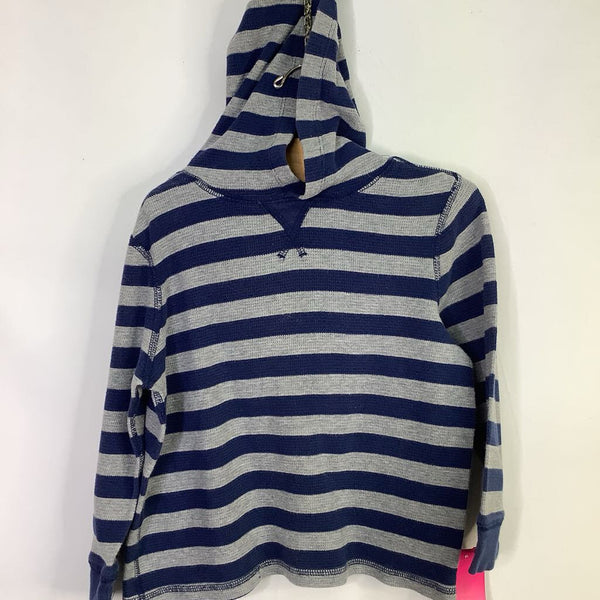 Size 5 (110): Hanna Andersson Blue/Grey Striped Waffle Knit Hooded Shirt REDUCED