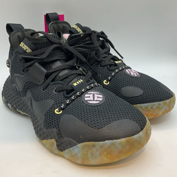 Size 4.5Y: Adidas Black/Multi Lace-Up Basketball Sneakers