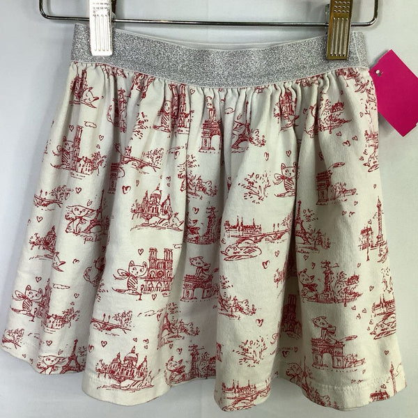 Size 6: Petit Bateau White/Red Traveling Kitty Skirt