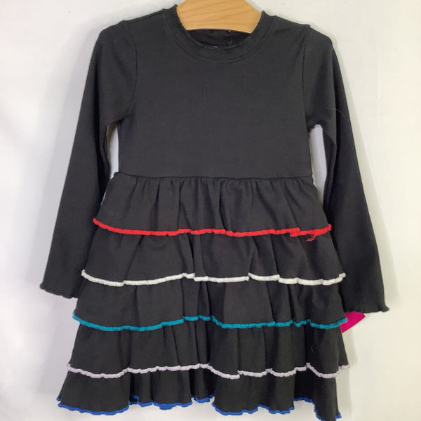 Size 4 (100): Hanna Andersson Black/Mutlicolor Trim Ribbed Long Sleeve Dress