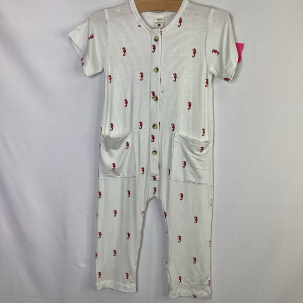 Size 18-24m: Kate Quinn Grey/Red Stripes/Seahorses Bamboo Romper NEW w/ Tags