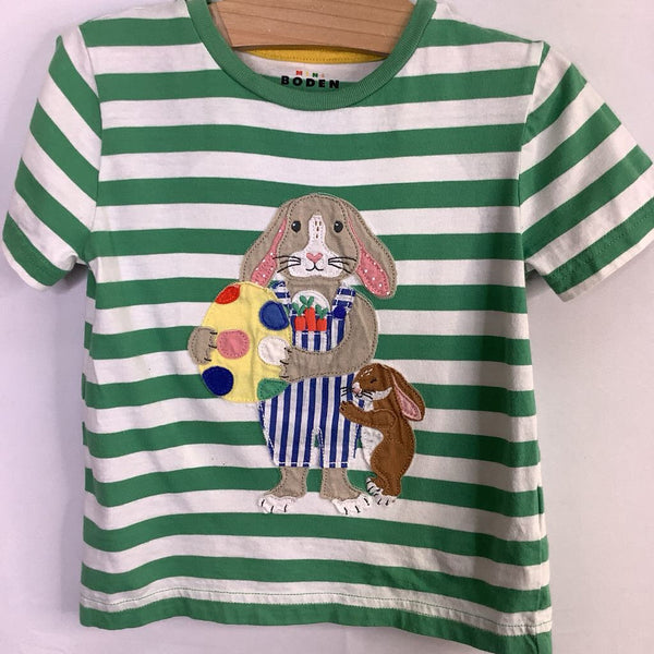 Size 3-4: Boden Green/Multicolor Bunny Family Applique T-Shirt