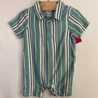 Size 2 (85): Hanna Andersson Blue/White Striped Shorty Collared Romper