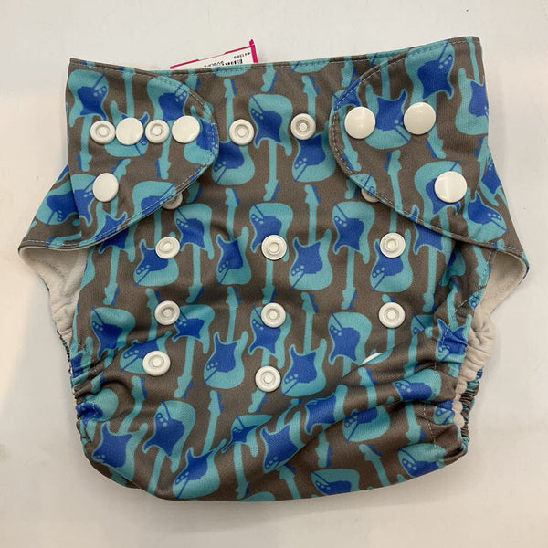 Size OS: Grey/Blue Guitars Snap Diaper Cover