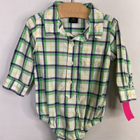 Size 6-12m: Gap White/Green/Blue Gingham Button-Up Onesie