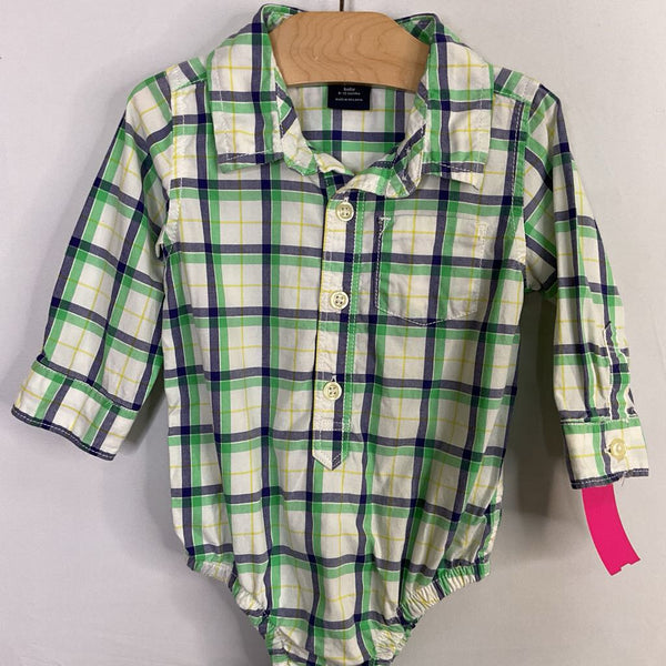 Size 6-12m: Gap White/Green/Blue Gingham Button-Up Onesie