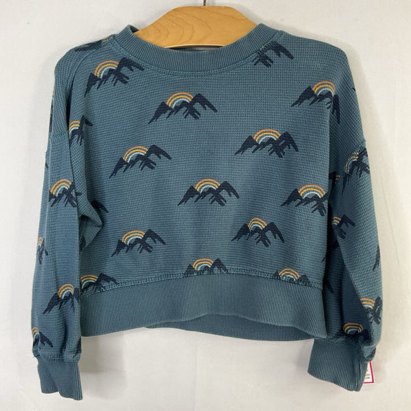 Size 3 (90): Hanna Andersson Blue/Rainbow Mountain Waffle Knit Long Sleeve Shirt