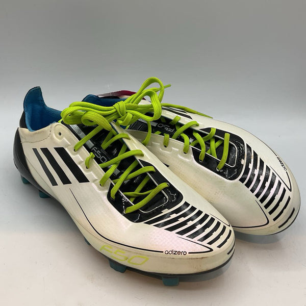 Size 5.5Y: Adidas White/Black/Greem Lace-Up Soccer Cleats