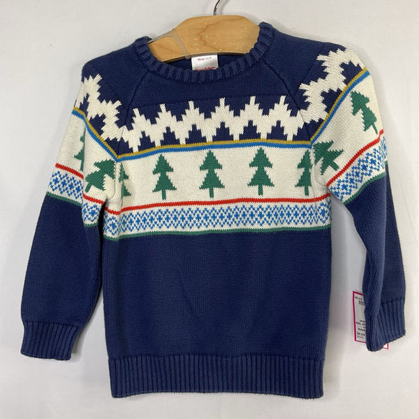 Size 3 (90): Hanna Andersson Navy/Green Fair Isle Trees Sweater