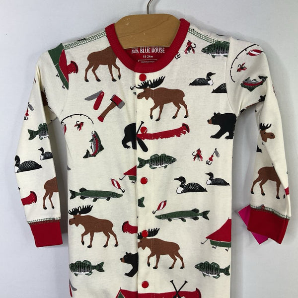 Size 18-24m: Little Blue House Cream/Multi Happy Camper Snap-Up Footy PJs