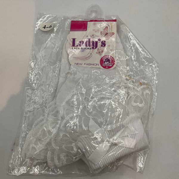 Size 4-5: Lady's White Frilly Lace Socks NEW