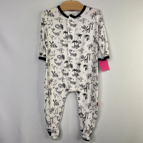 Size 3-6m: MagneticMe White/Black Safari Animals Bamboo 1pc Footy PJs