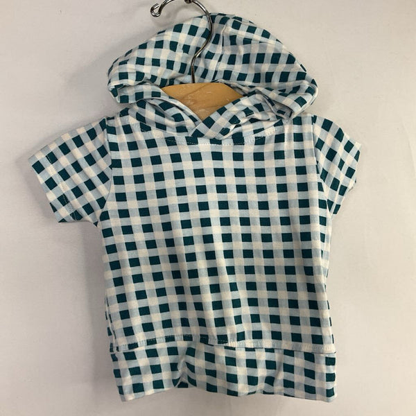 Size 3-6m: Kate Quinn Blue/White Grid Bamboo Hooded T-Shirt