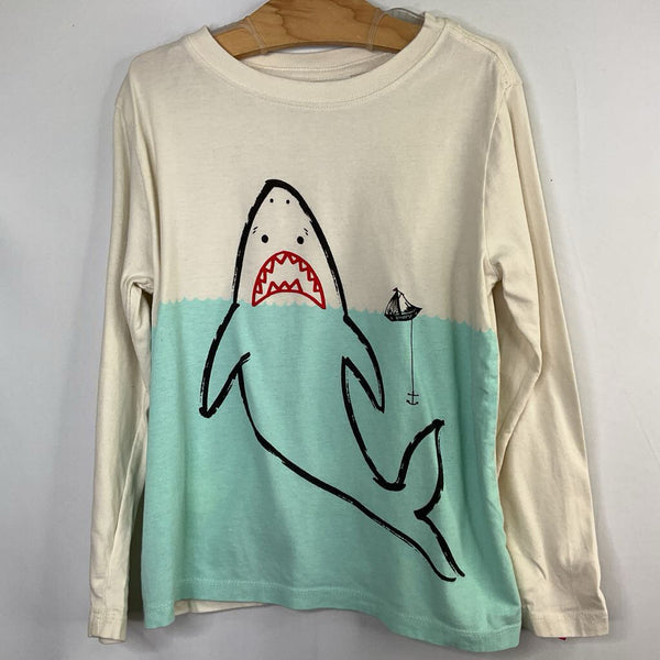 Size 6-7 (120): Hanna Andersson White/Blue Shark Long Sleeve Shirt