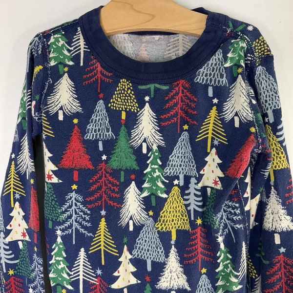 Size 6-7 (120): Hanna Andersson Navy/Colorful Trees Organic Cotton 2pc Holiday PJs