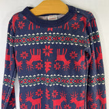 Size 6-7 (120): Hanna Andersson Navy/Red Fair Isle Reindeer Organic Cotton 2pc Holiday PJs
