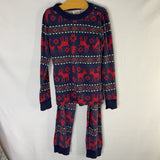 Size 6-7 (120): Hanna Andersson Navy/Red Fair Isle Reindeer Organic Cotton 2pc Holiday PJs