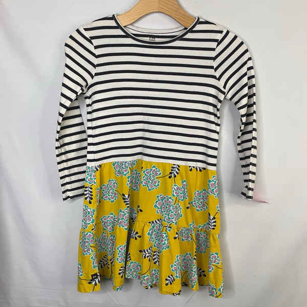 Size 10: Tea Navy/White/Yellow Stripes/Floral Long Sleeve Dress
