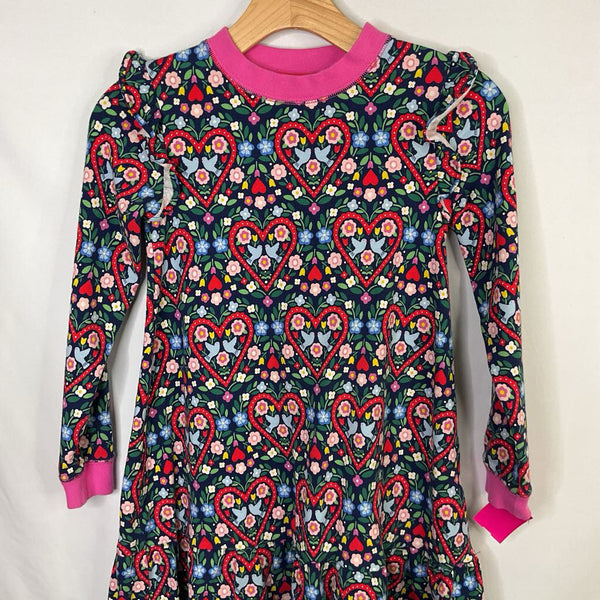 Size 9-10: Boden Navy/Colorful Floral Lovebirds Long Sleeve Dress