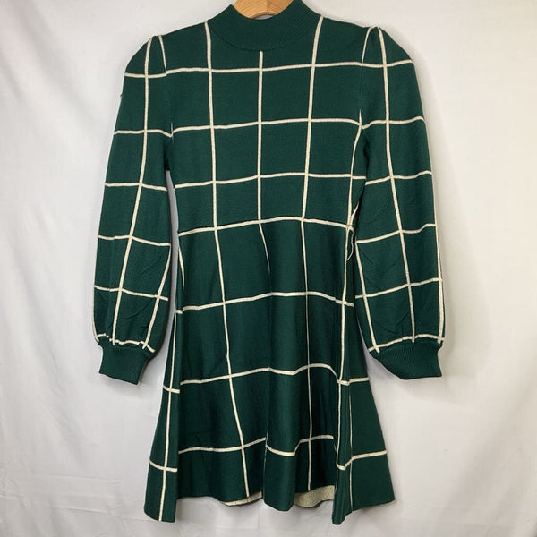 Size 9-10: Poppies and Roses Green/White Sparkle Grid Sweater Dress