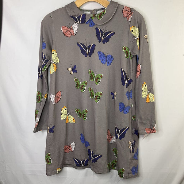 Size 10: Mini Rodini Grey/Colorful Butterflies Long Sleeve Dress