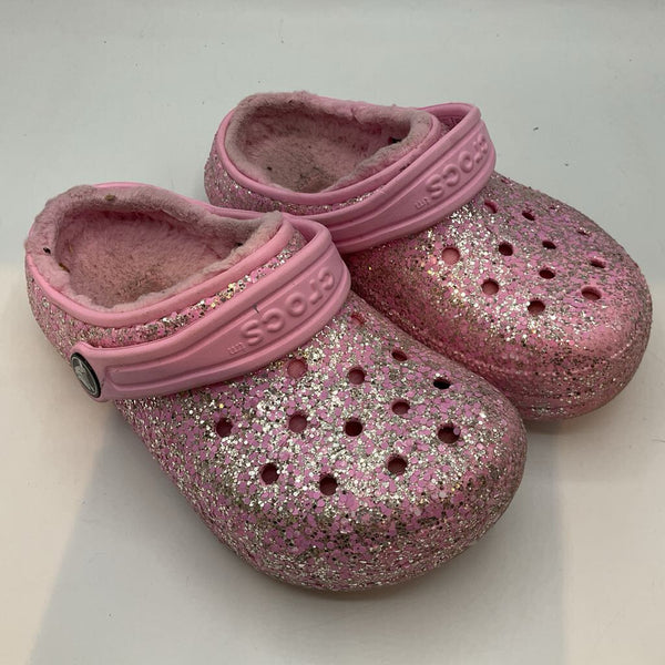 Size 11: Crocs Pink Sparkle Fleece Lined Adjustable Shoes