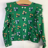 Size 6-7: Boden Green/Multi Floral Ruffle Trim Sweatshirt