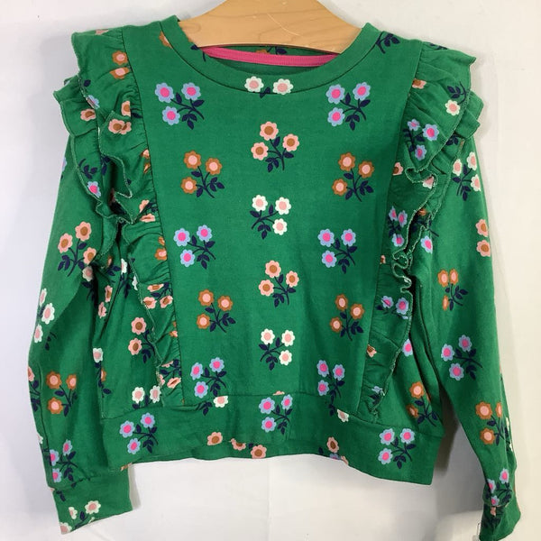 Size 6-7: Boden Green/Multi Floral Ruffle Trim Sweatshirt