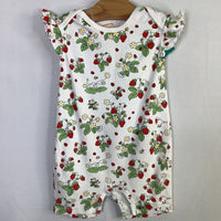 Size 9-12m: Petidoux White/Multi Strawberry Fields Flutter Sleeve Romper