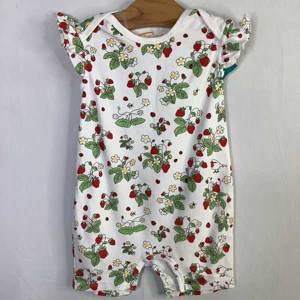 Size 9-12m: Petidoux White/Multi Strawberry Fields Flutter Sleeve Romper