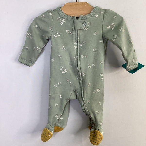 Size Preemie: Carter's Green/White Hearts 1pc Footy PJs