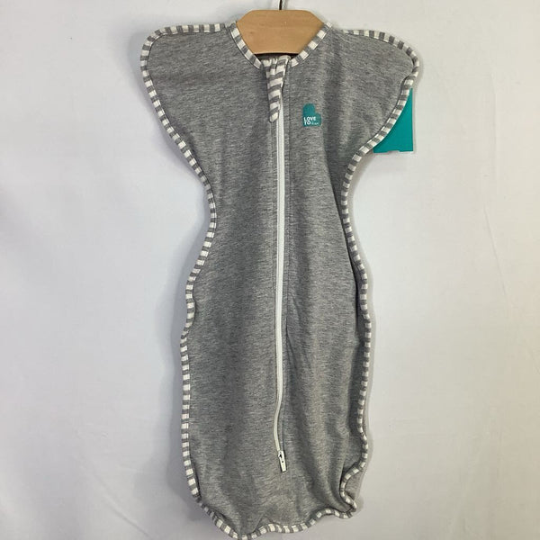 Size S (5-8.5lb): Love To Dream Grey/White Striped Trim Swaddle Sleepsack