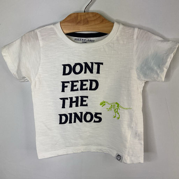 Size 2: Free Planet White/Navy 'Don't Feed the Dinos' T-Shirt