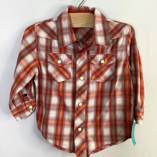 Size 18-24m: Gap Red/White/Orange Plaid Snap-Up Shirt
