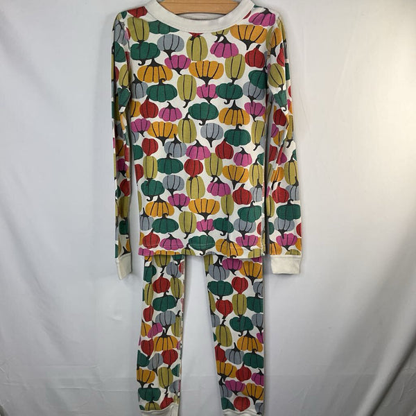 Size 8 (130): Hanna Andersson White/Colorful Pumpkins Organic Cotton 2pc PJs