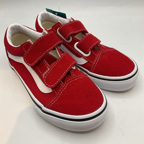 Size 12: Vans Red/White Velcro Strap Sneakers NEW
