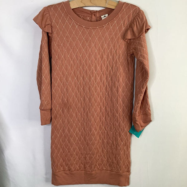 Size 6: Kate Quinn Orange/White Diamond Quilted Long Sleeve Dress