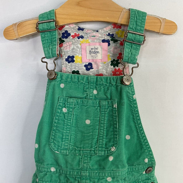Size 4-5: Boden Green/White Dots Corduroy Overalls Dress