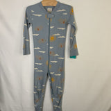 Size 3 (90): Hanna Andersson Blue/Multi Elephant Sunshine Organic Cotton 1pc Zip-Up PJs