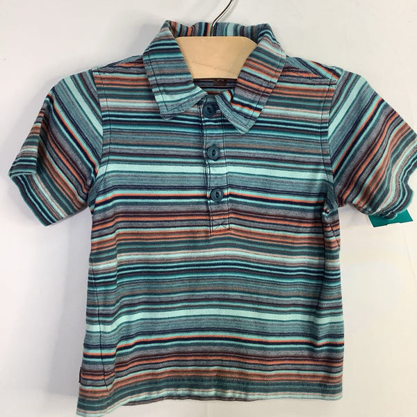 Size 2: Tea Blue/Orange Striped Polo