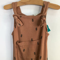 Size 2: Kate Quinn Orange/Brown Owls Ribbed Knot Overalls